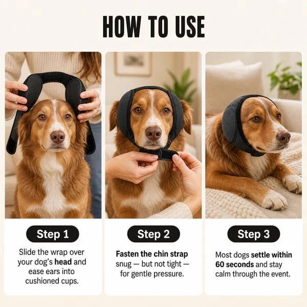 Calming Dog Ear Wrap – Sound Dampening for Thunder, Fireworks
