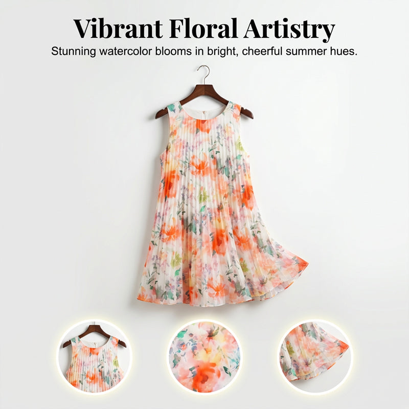 💝💝Women's sleeveless pleated floral dress
