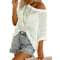 Crochet Hollow-Out Knit Top – 3/4 Sleeve, Lightweight Summer Pullover