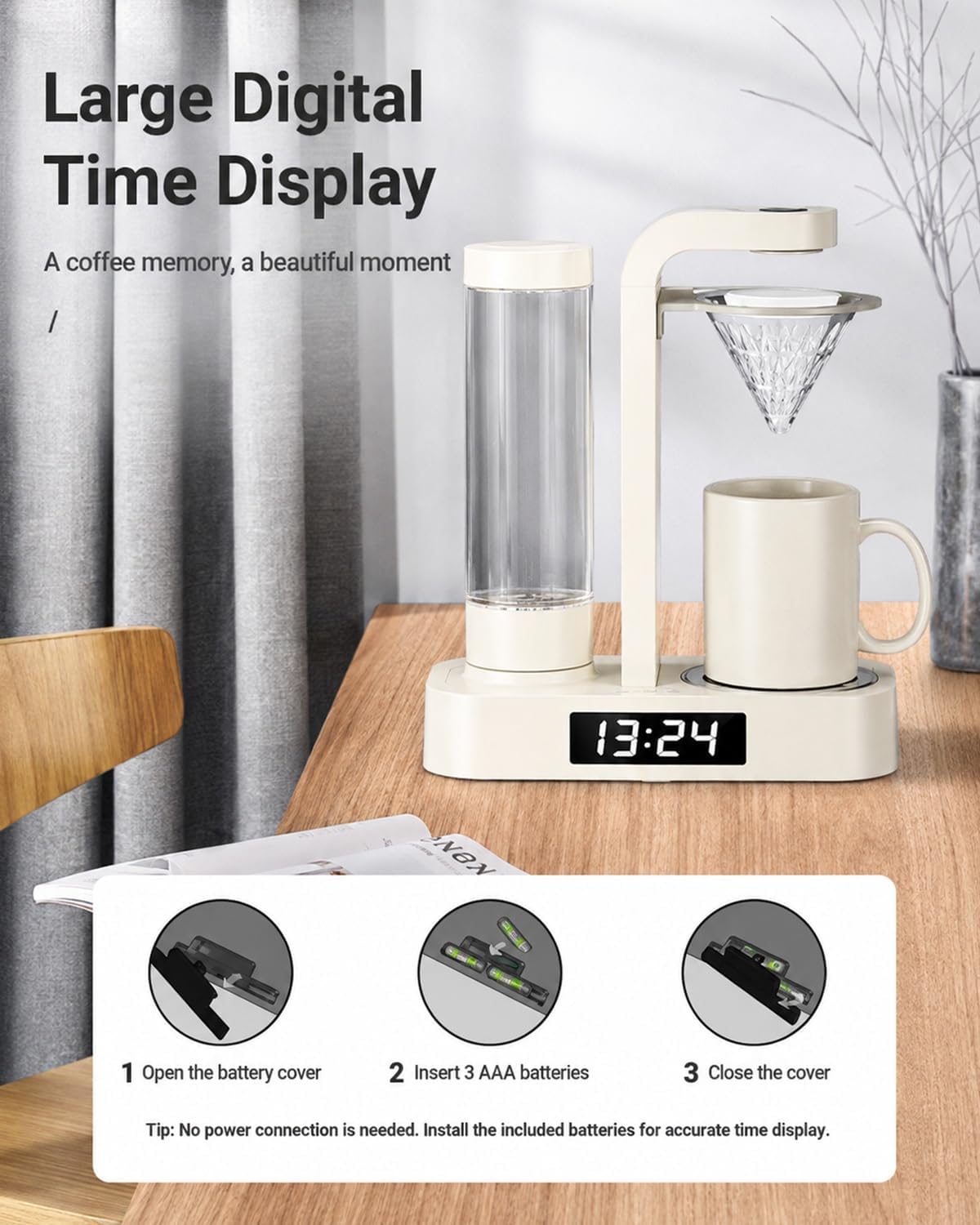 💥Factory Direct Sale💥Coffee Alarm Clock Maker Bedside Dual Mode Extractor 500ml Glass Water Tank