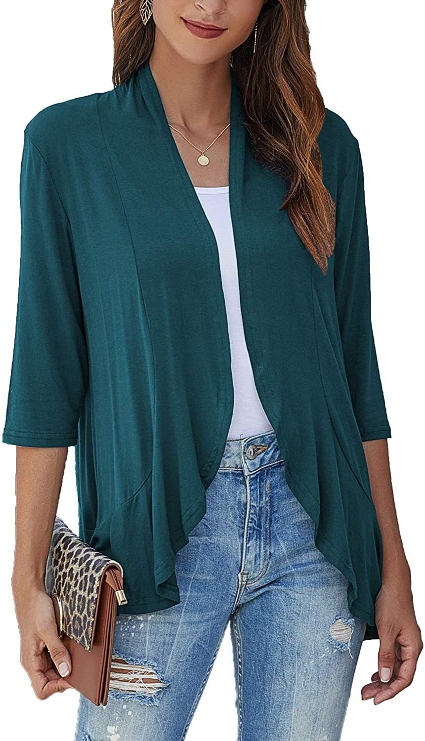 Lightweight Open Front Cardigan – Soft Rayon Blend, 3/4 Sleeve