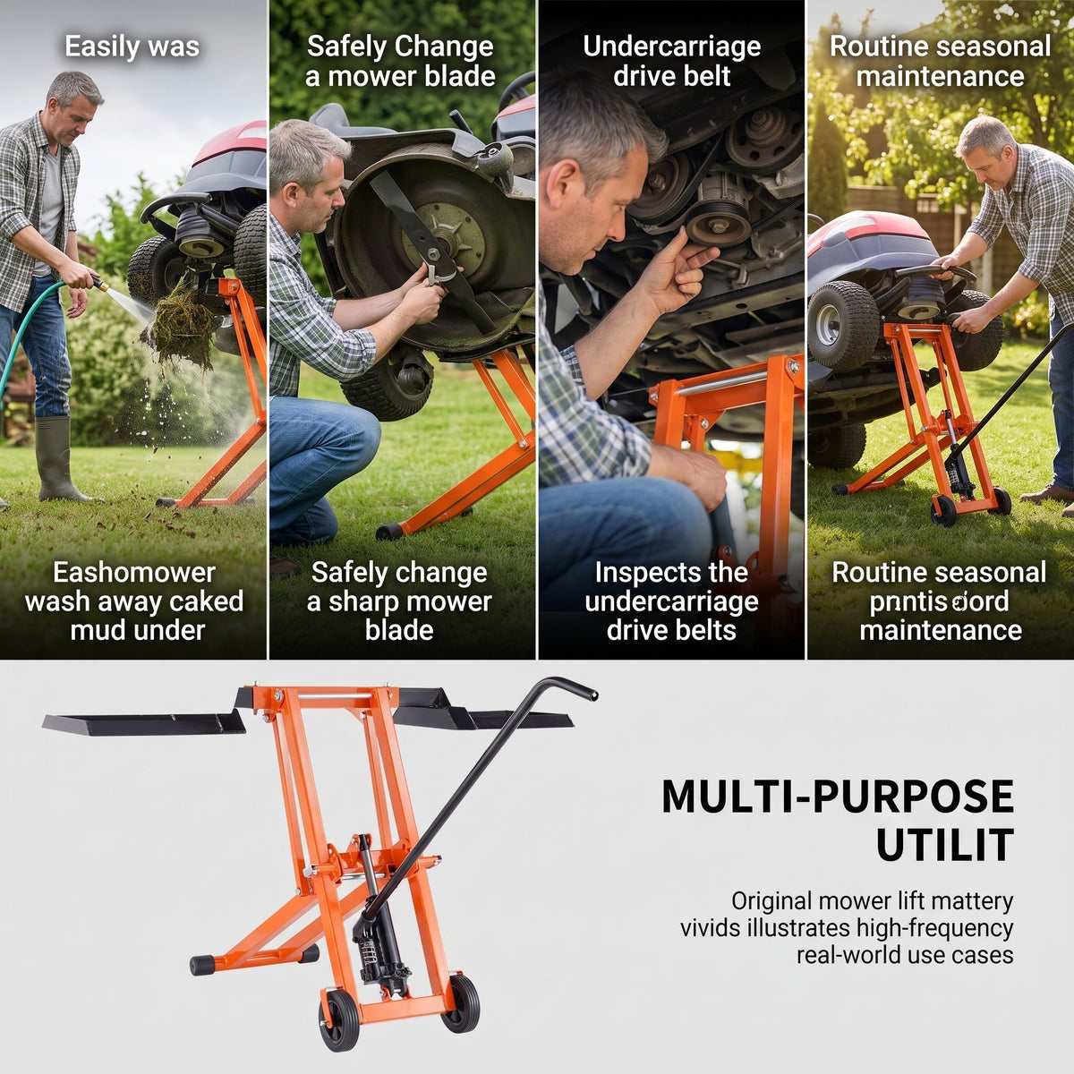 🎉Hydraulic Lawn Mower Lift, 500 LBS Load Capacity, Solid Carbon Steel Construction, Adjustable Universal Lawn Lifter
