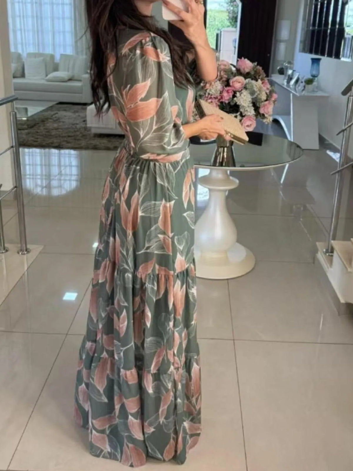 Floral V-Neck Maxi Dress with Tiered Ruffle Hem – Plus Size