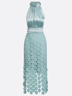 Women's Elegant Halter Neck Textured Midi Dress