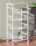 💚Fruit Basket, 5-Tier Utility Kitchen Organizer and Storage Cart with Pull-Out Baskets and Wood Top, Rolling Pantry Kitchen Cart on Wheels for Fruit Potato Onion Vegetable Snack Produce