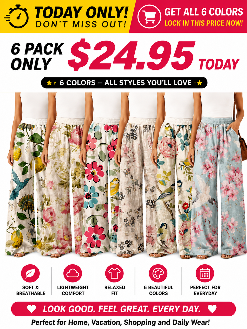 💝💝【LAST DAY SALE】Women's Casual Bohemian Style Floral Print Wide-Leg Pants