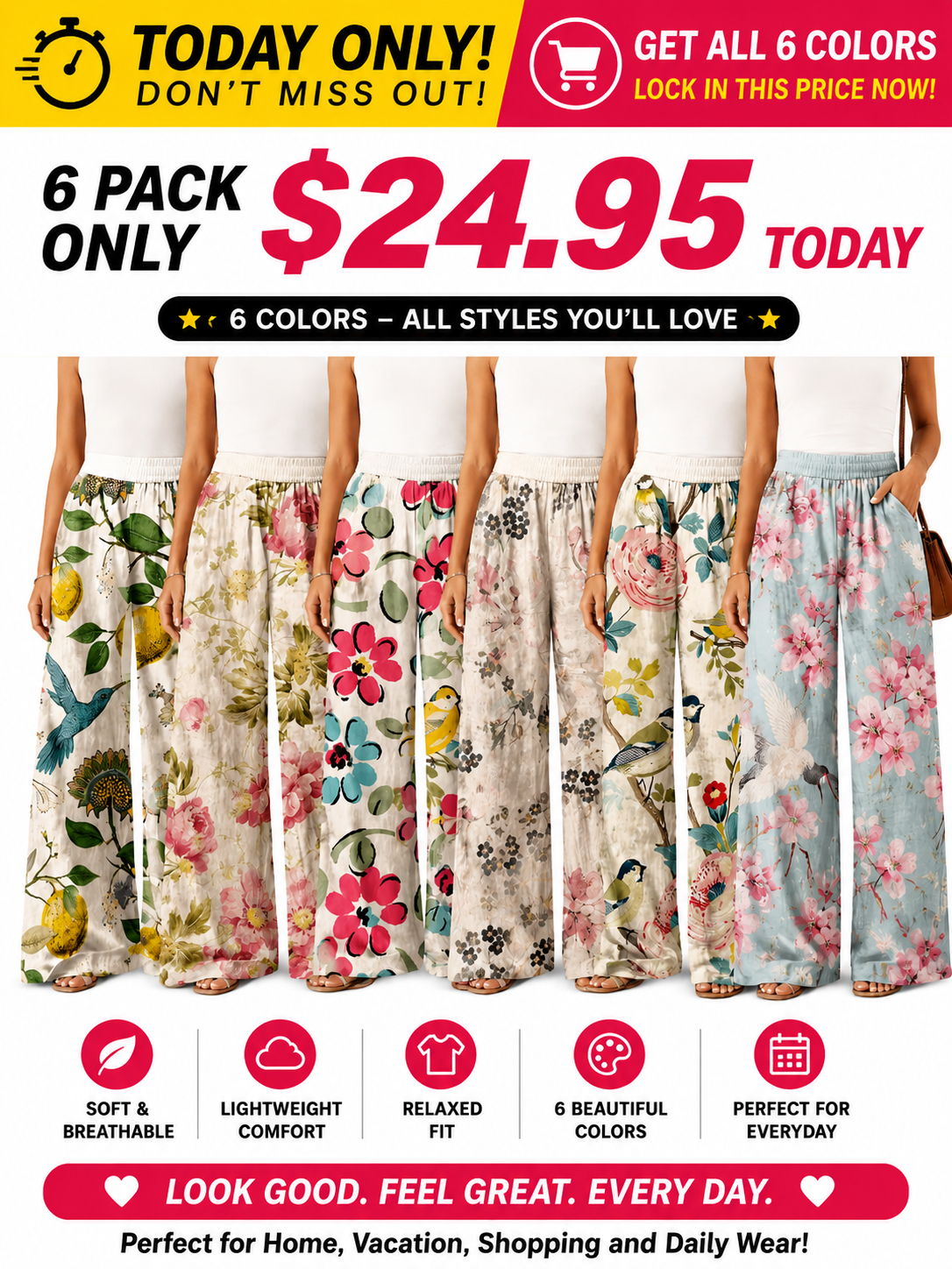 💝💝【LAST DAY SALE】Women's Casual Bohemian Style Floral Print Wide-Leg Pants