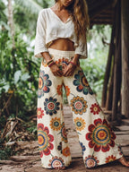💝💝【LAST DAY SALE】Women's Casual Bohemian Style Floral Print Wide-Leg Pants