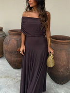 Women's One Shoulder Mesh Maxi Dress