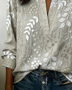 Embroidered Mandarin Collar Blouse – Artisanal Floral Long Sleeve Top