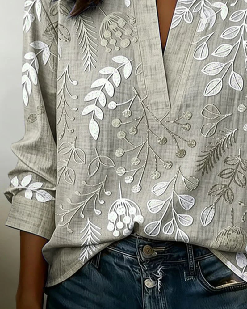 Embroidered Mandarin Collar Blouse – Artisanal Floral Long Sleeve Top