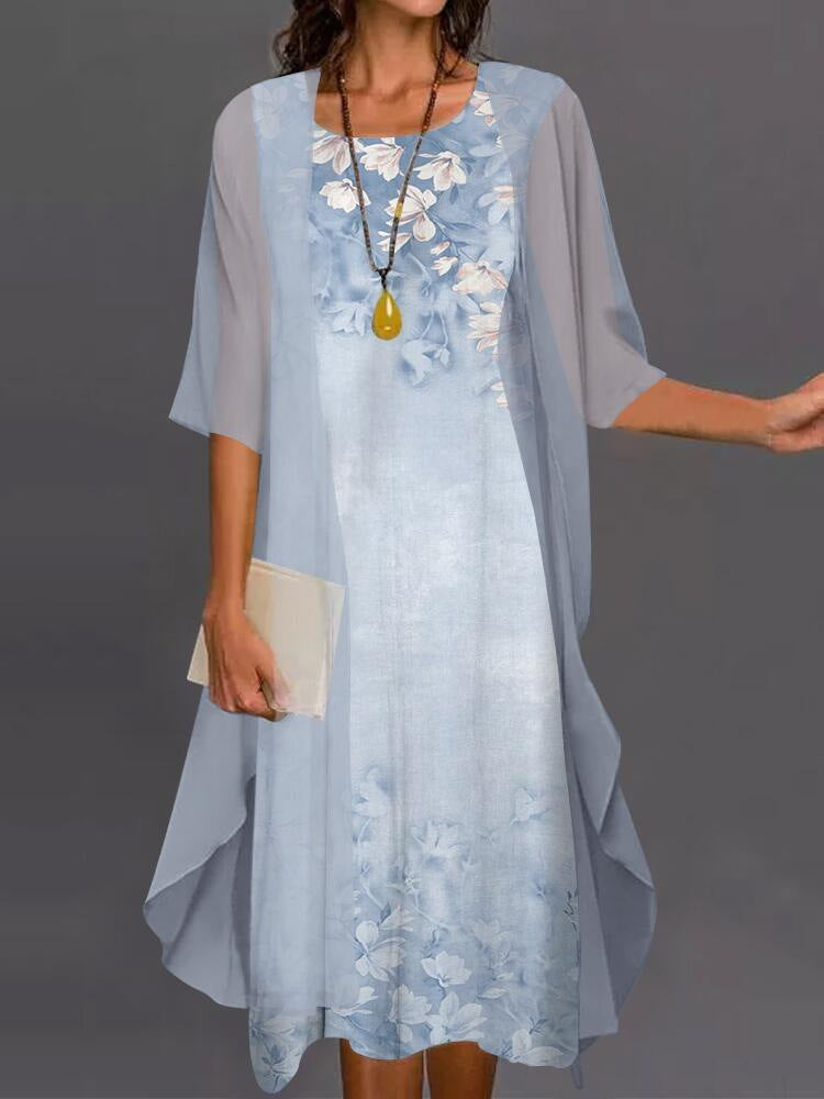 💝💝🌿[S-4XL]🌸Women's two-piece dress with a floral pattern💖