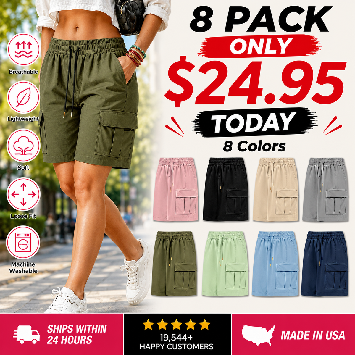 💚【LAST DAY SALE】Women’s outdoor cargo shorts—multi-pocket design