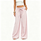 💚 Women's  Striped With Pockets Black Baggy Low Rise Wide Leg Pants