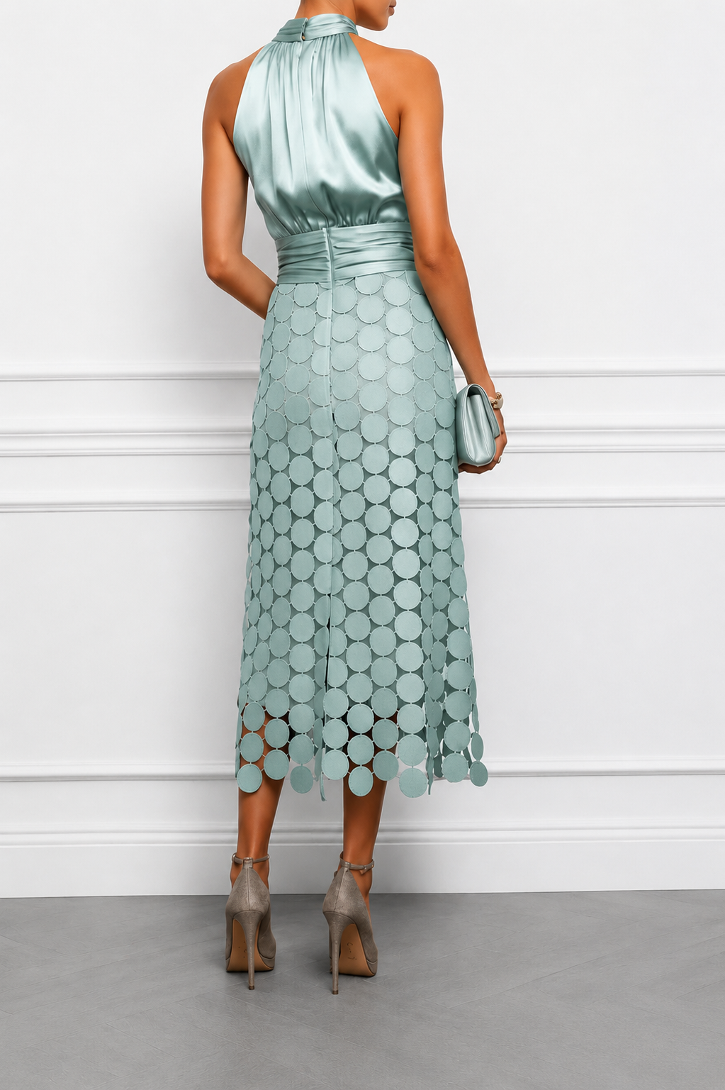 Women's Elegant Halter Neck Textured Midi Dress