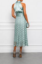 Women's Elegant Halter Neck Textured Midi Dress