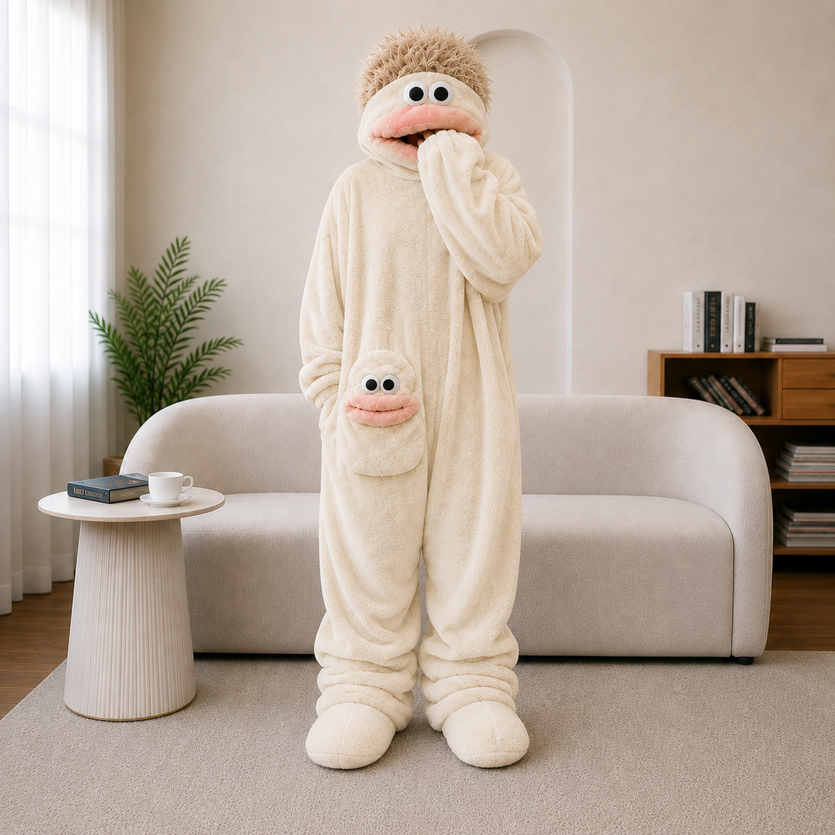 💚Funny Monster Fleece Onesie – Cozy Hooded One-Piece Pajamas