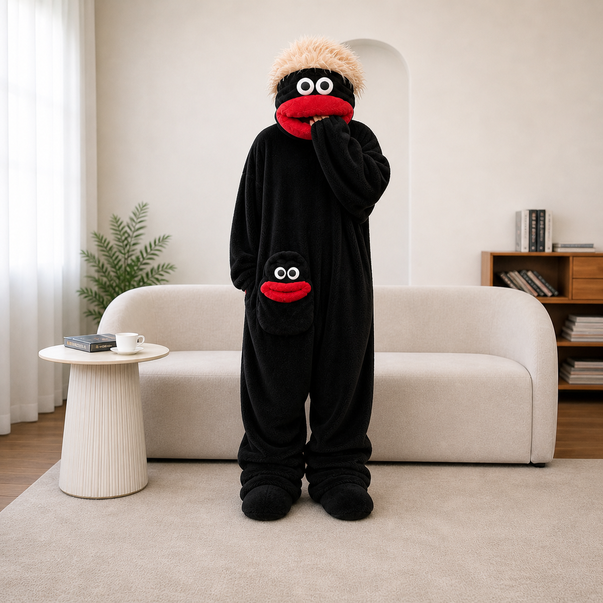 💚Funny Monster Fleece Onesie – Cozy Hooded One-Piece Pajamas