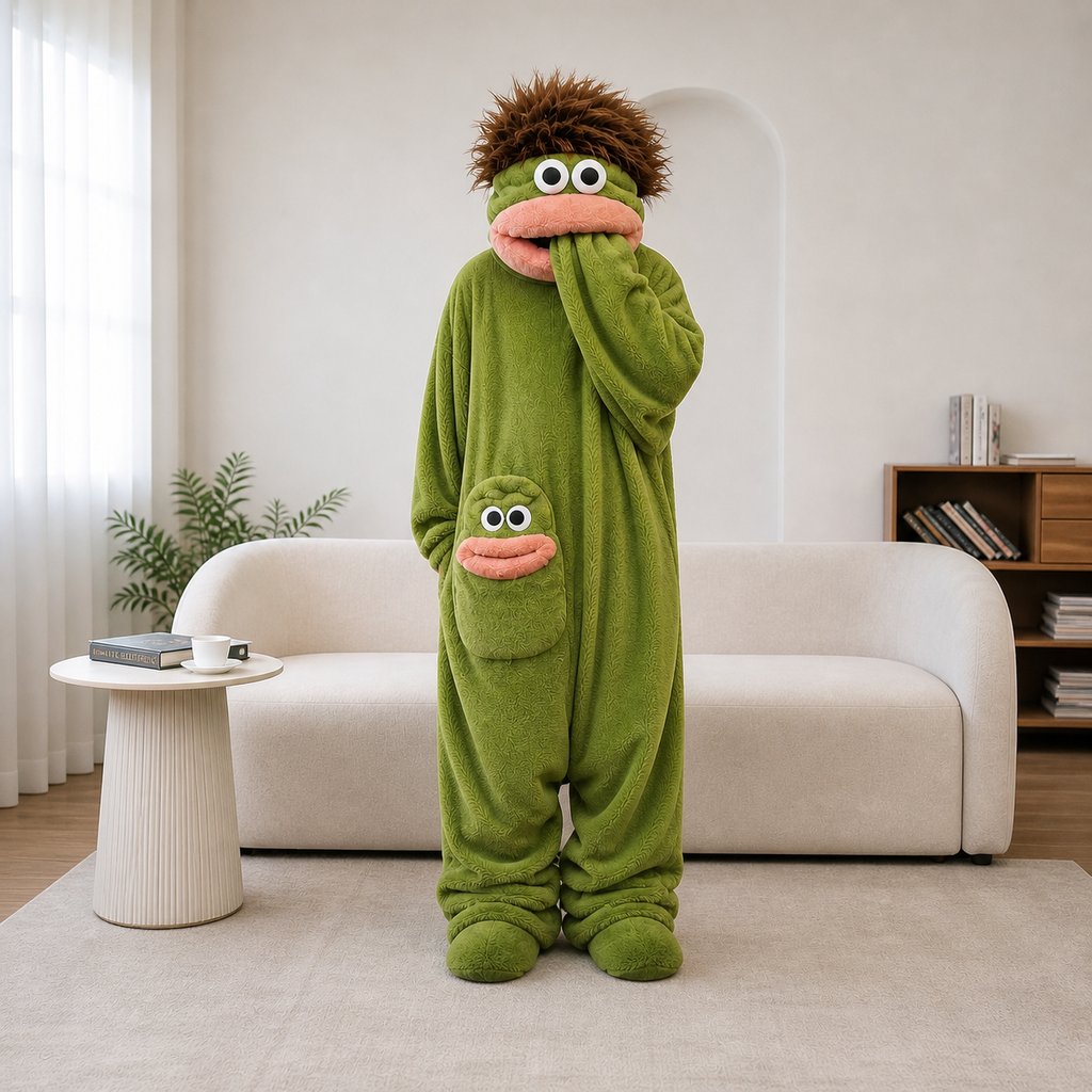 💚Funny Monster Fleece Onesie – Cozy Hooded One-Piece Pajamas