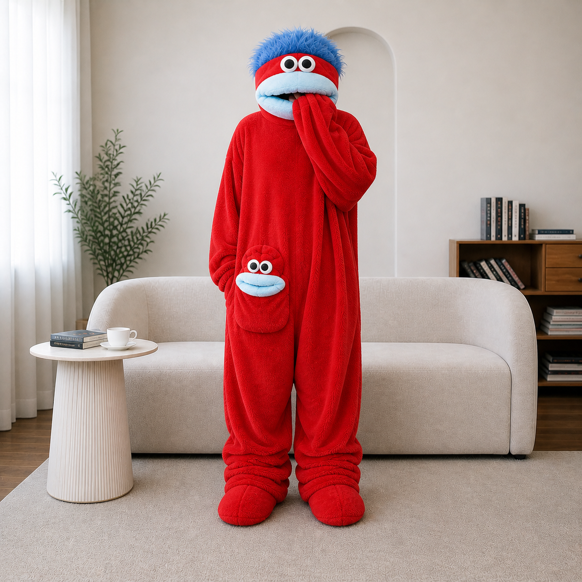 💚Funny Monster Fleece Onesie – Cozy Hooded One-Piece Pajamas