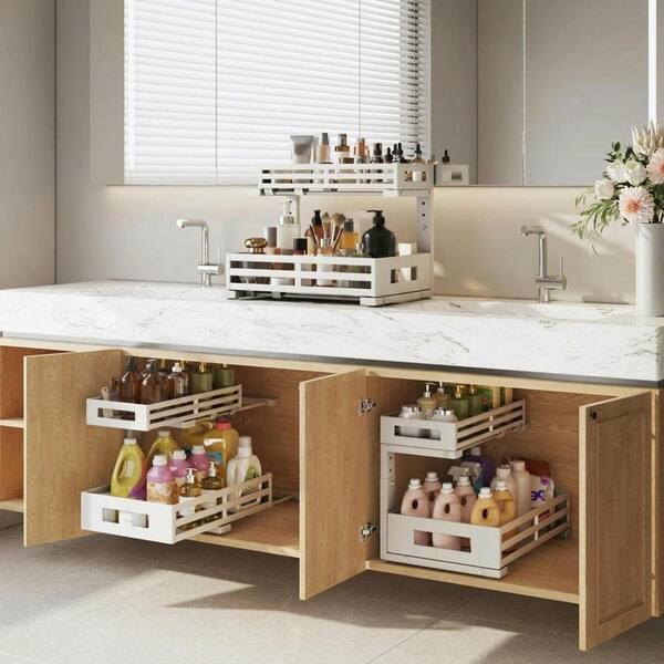 💚2 Tier Under Sink and Cabinet Organizer with Pull Out and Slide Out for Kitchen and Bathroom Storage (2-Pack)