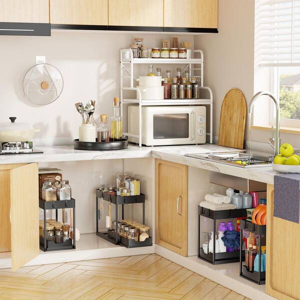 💚2 Tier Under Sink and Cabinet Organizer with Pull Out and Slide Out for Kitchen and Bathroom Storage (2-Pack)