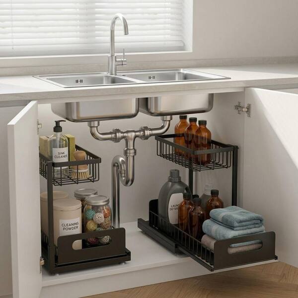 💚2 Tier Under Sink and Cabinet Organizer with Pull Out and Slide Out for Kitchen and Bathroom Storage (2-Pack)
