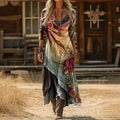 Women's Boho Maxi Dress Long Sleeve V-Neck Floral Print Dress