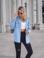 Relaxed Fit Denim Shirt – 100% Cotton, Cuffed Sleeve Detail