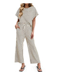 Striped Knit Lounge Set – Short Sleeve Top & Drawstring Shorts, Relaxed Fit, with Pockets