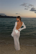 Two-Way Sheer Knit Backless Maxi Dress
