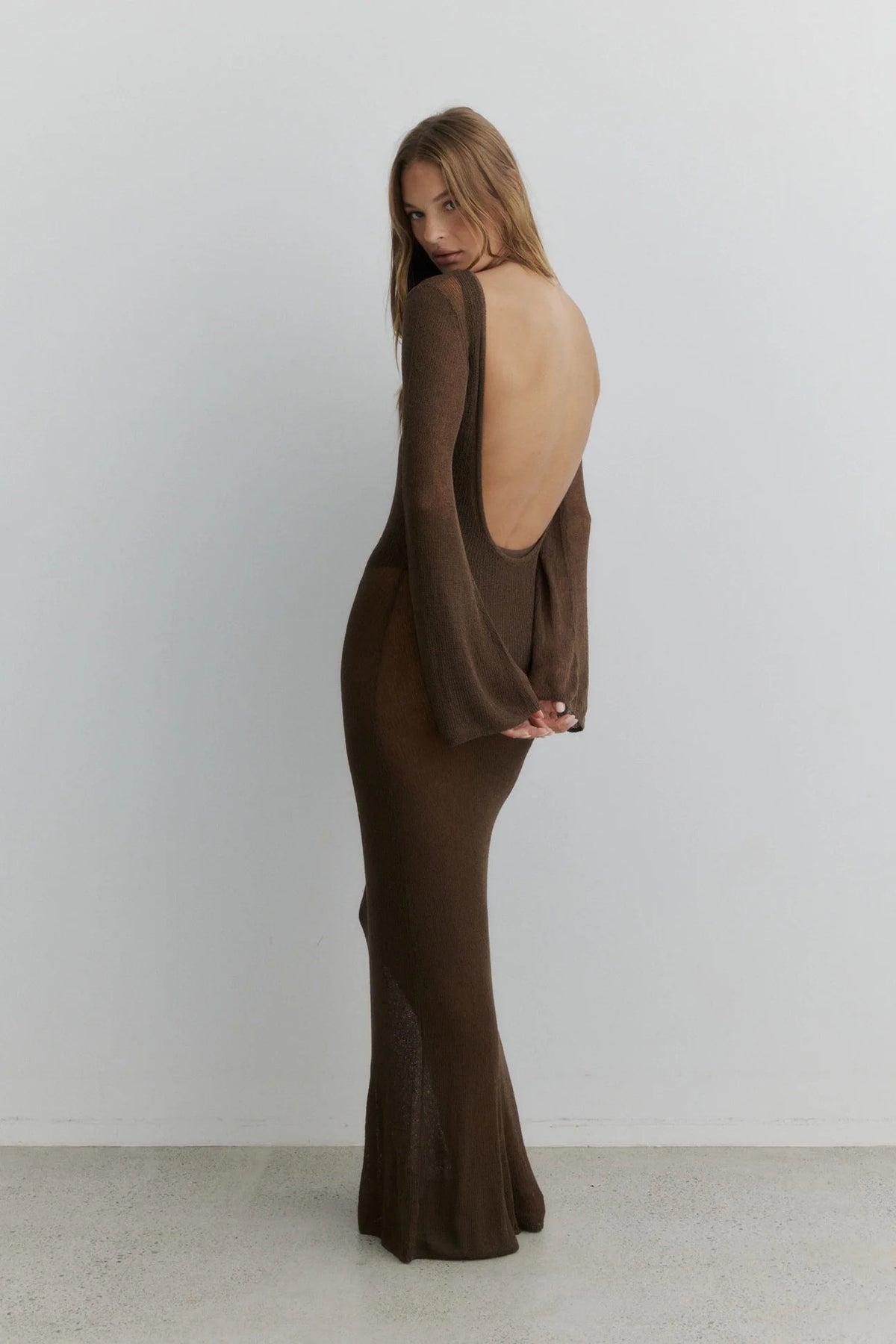 Two-Way Sheer Knit Backless Maxi Dress