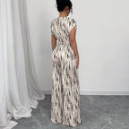 Women's One Shoulder Printed Wide Leg Jumpsuit with Self-Tie Belt