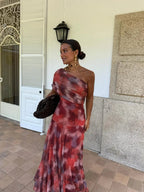 Women's One Shoulder Mesh Maxi Dress