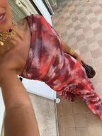 Women's One Shoulder Mesh Maxi Dress