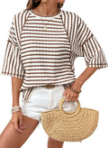 Striped Knit Split Hem Top – Crewneck, Relaxed Fit