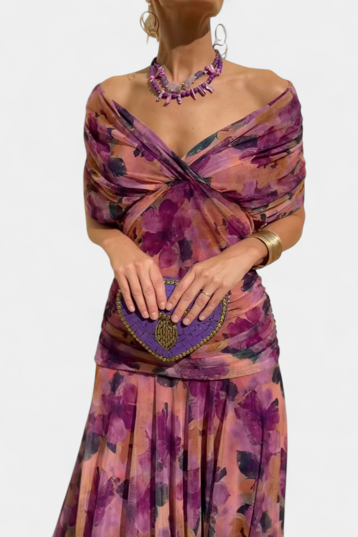 V-Neck Tropical Print Mesh Maxi Dress | Resort Wear 2026