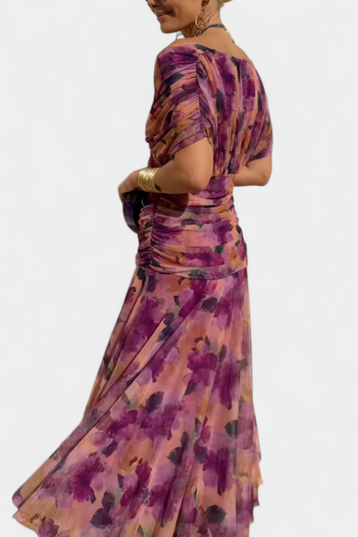 V-Neck Tropical Print Mesh Maxi Dress | Resort Wear 2026