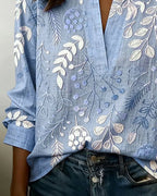 Embroidered Mandarin Collar Blouse – Artisanal Floral Long Sleeve Top