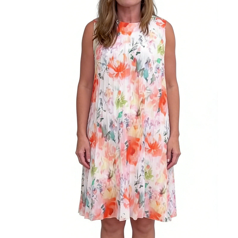 💝💝Women's sleeveless pleated floral dress