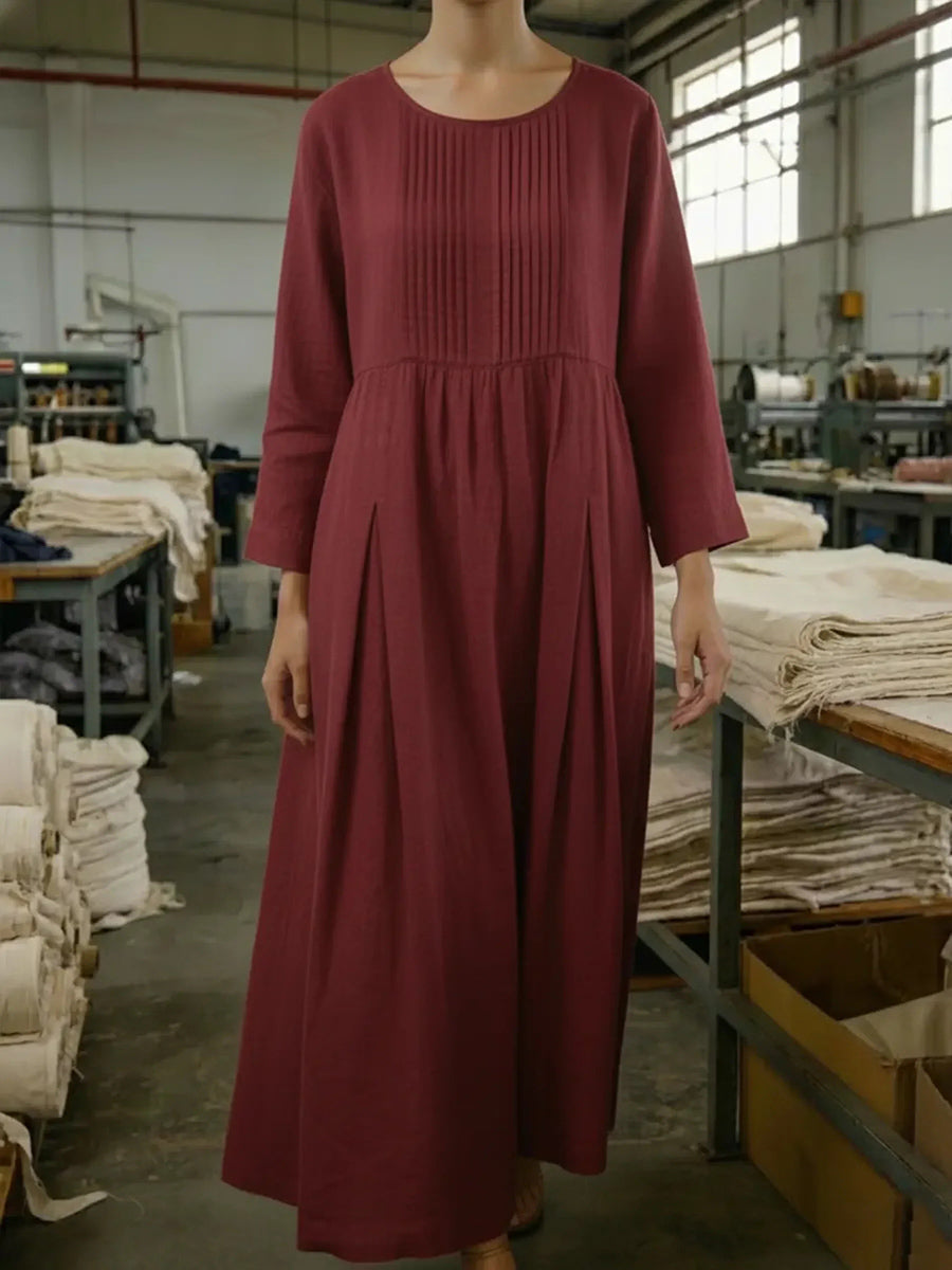Timeless Pleated Linen Tea-Length Dress