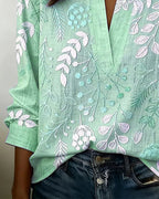 Embroidered Mandarin Collar Blouse – Artisanal Floral Long Sleeve Top