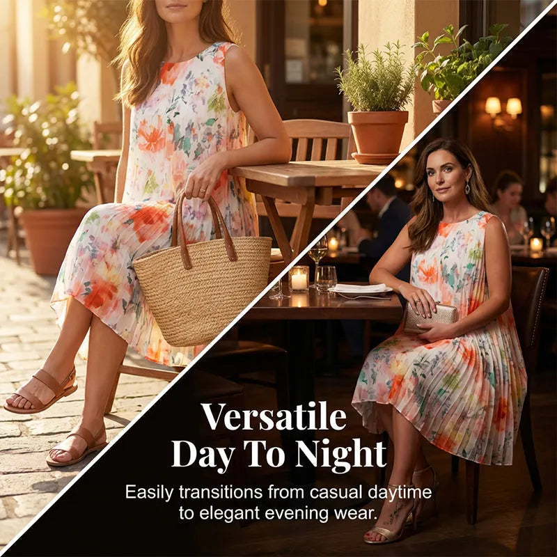 💝💝Women's sleeveless pleated floral dress
