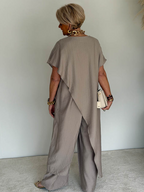 Two Piece Knit Lounge Set with Asymmetrical Hem – Cozy Casual Matching Set for Women