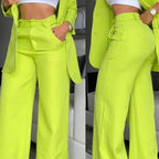 Ruffle Sleeve Blazer & Wide-Leg Pants Set – 2-Piece Business Suit