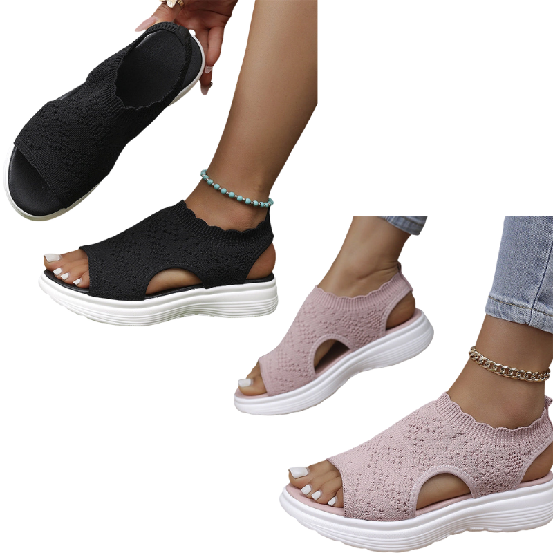 Breathable Knit Platform Sandals – Chunky Sole, Slip-On Style