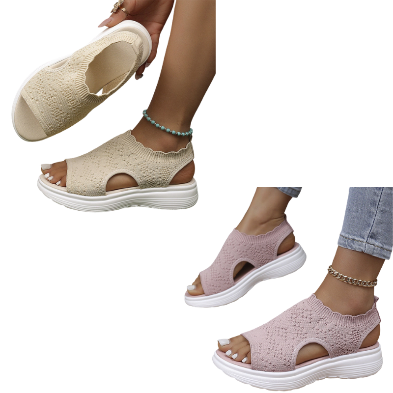 Breathable Knit Platform Sandals – Chunky Sole, Slip-On Style