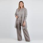 Soft Knit 3-Piece Set – Long Cardigan, Shell Top & Wide-Leg Pants