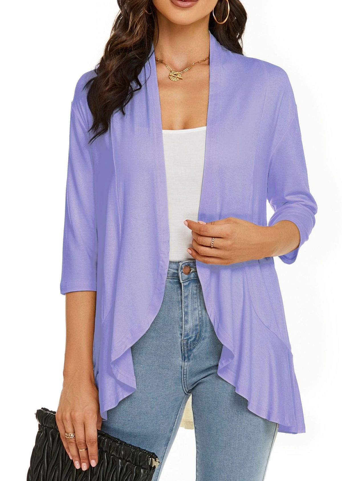 Lightweight Open Front Cardigan – Soft Rayon Blend, 3/4 Sleeve