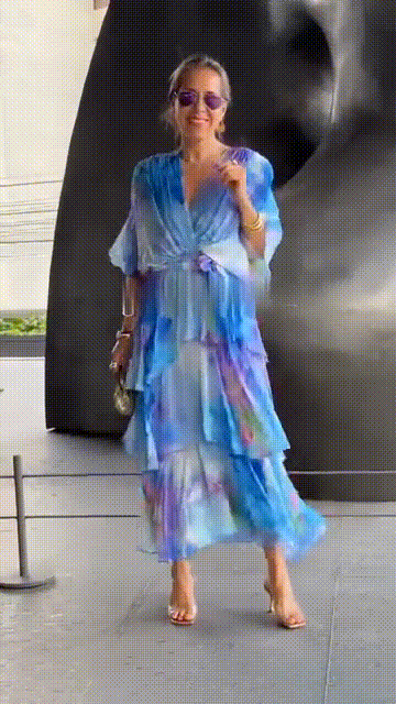 Women's Bohemian Maxi Dress – V-Neck Tiered Ruffles & Adjustable Waist Tie